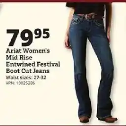 Rural King Ariat Women's Mid Rise Entwined Festival Boot Cut Jeans offer