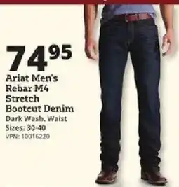 Rural King Ariat men's rebar m4 stretch bootcut denim offer