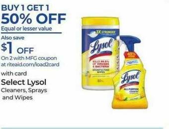 Rite Aid Lysol Cleaners, Sprays And Wipes offer