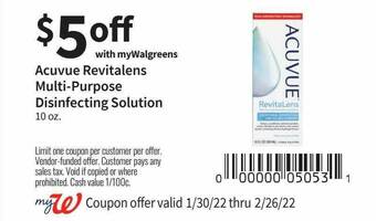 Walgreens Acuvue Revitalens Multi-purpose Disinfecting Solution offer