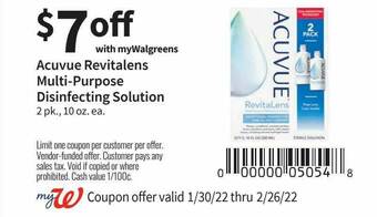 Walgreens Acuvue Revitalens Multi-purpose Disinfecting Solution offer