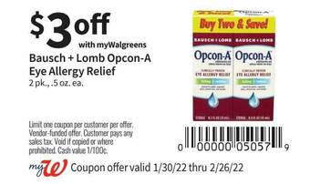 Walgreens Bausch + Lomb Opcon-a Eye Allergy Relief offer