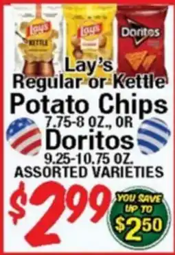 Western Beef Lay's Regular or Kettle Potato Chips 7.75-8 OZ., OR Doritos 9.25-10.75 OZ offer