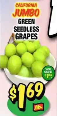 Western Beef CALIFORNIA JUMBO GREEN SEEDLESS GRAPES offer
