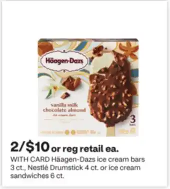 CVS Häagen-Dazs ice cream bars 3 ct., Nestlé Drumstick 4 ct. or ice cream sandwiches 6 ct offer