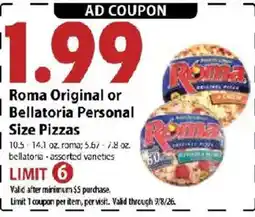 Festival Foods Roma Original or Bellatoria Personal Size Pizzas offer
