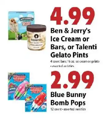 Festival Foods Ben & Jerry's Ice Cream or Bars, or Talenti Gelato Pints offer