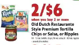 Festival Foods Old Dutch Restaurant Style Premium Tortilla Chips or Salsa, or Ripples offer