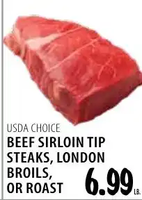 Karns Usda choice beef sirloin tip steaks, london broils, or roast offer