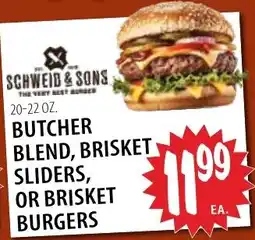 Karns Schweid & Sons butcher blend, brisket sliders, or brisket burgers offer