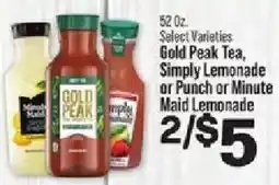 IGA Gold Peak Tea, Simply Lemonade or Punch or Minute Maid Lemonade offer