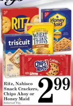 Harvest Foods Ritz, Nabisco Snack Crackers, Chips Ahoy or Honey Maid offer