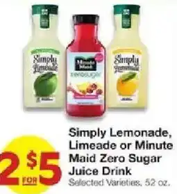 United Supermarkets Simply Lemonade, Limeade or Minute Maid Zero Sugar Juice Drink offer