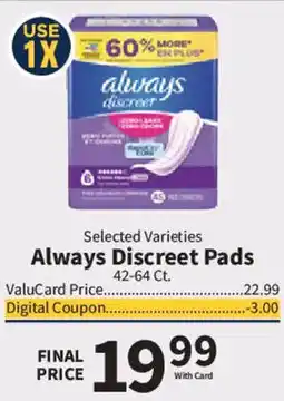 Food City Always Discreet Pads offer
