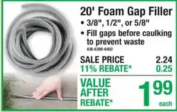 Menards 20' Foam Gap Filler offer