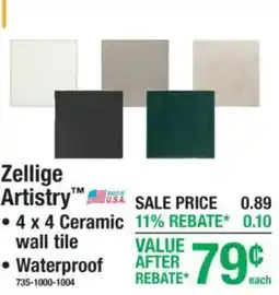 Menards Zellige Artistry 4 x 4 Ceramic wall tile offer