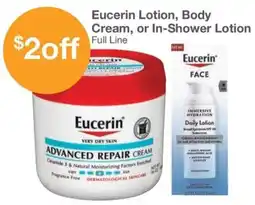 Kinney Drugs Eucerin lotion, body cream, or in-shower lotion full line offer