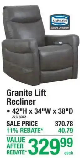 Menards Simmons granite lift recliner offer