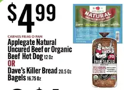 Jons International Applegate Natural Uncured Beef or Organic Beef Hot Dog offer