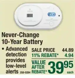 Menards Honeywell never-change 10-year battery offer
