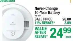 Menards Kiddo never-change 10-year battery offer