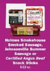 Schnucks Holmes Smokehouse Smoked Sausage, Johnsonville Summer Sausage or Certified Angus Beef Snack Sticks offer