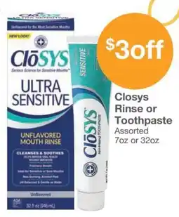 Kinney Drugs Closys Rinse or Toothpaste offer