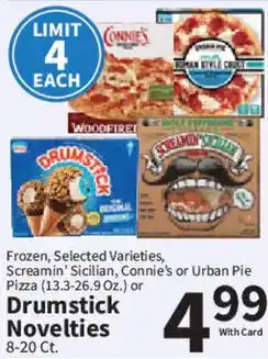 Food City Frozen, Selected Varieties, Screamin' Sicilian, Connie's or Urban Pie Pizza or Drumstick Novelties offer