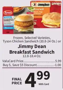 Food City Tyson chicken sandwich or jimmy dean breakfast sandwich offer