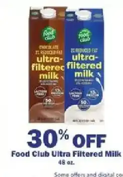 Schnucks Food Club ultra filtered milk offer