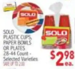 Ingles Markets Solo plastic cups, paper bowls or plates offer