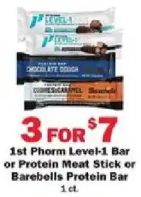 Schnucks 1st Phorm Level-1 Bar or Protein Meat Stick or Barebells Protein Bar offer