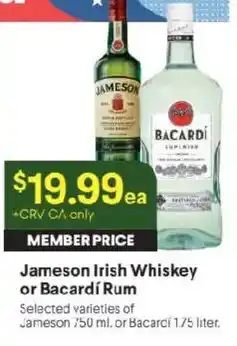 Raley's Jameson Irish Whiskey or Bacardi Rum offer