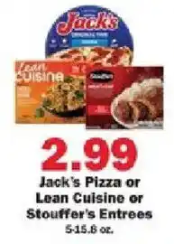 Schnucks Jack's Pizza or Lean Cuisine or Stouffer's Entrees offer