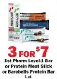 Schnucks 1st Phorm Level-1 Bar or Protein Meat Stick or Barebells Protein Bar offer