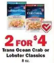 Schnucks Trans Ocean Crab or Lobster Classics offer