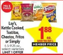 Save Mart Lay's, Kettle Cooked, Tostitos, Cheetos, Fritos or Simply offer