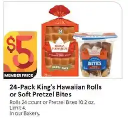 Raley's 24-Pack King's Hawaiian Rolls or Soft Pretzel Bites offer