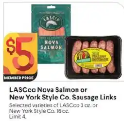 Raley's Lascoco nova salmon or new york style co. sausage links offer