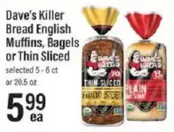 Lowes Foods Dave's Killer Bread English Muffins, Bagels or Thin Sliced offer