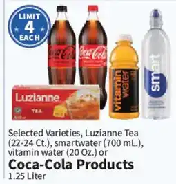 Food City Selected Varieties, Luzianne Tea, smartwater, vitamin water or Coca-Cola Products offer