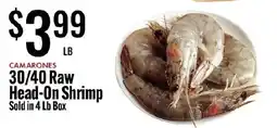 Jons International Camarones 30/40 Raw Head-On Shrimp offer