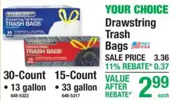 Menards Steelcoat drawstring trash bags offer