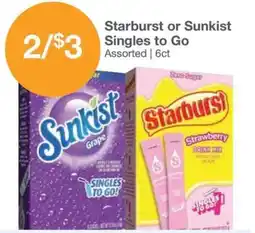 Kinney Drugs Starburst or Sunkist Singles to Go offer
