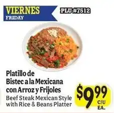 La Michoacana Viernes Friday Beef Steak Mexican Style with Rice & Beans Platter offer