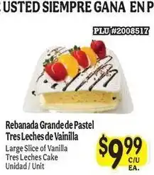 La Michoacana Rebanada Grande de Pastel Tres Leches de Vainilla offer