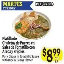 La Michoacana Pork Chops In Tomatillo Sauce with Rice & Beans Platter offer