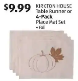 Aldi Kirkton House Table Runner or 4-Pack Place Mat Set offer