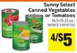 Save Mart Sunny Select Canned Vegetables or Tomatoes offer