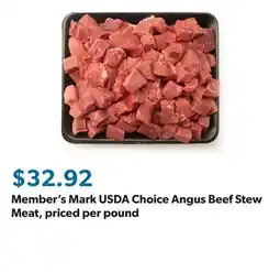 Sam's Club Member's Mark USDA Choice Angus Beef Stew Meat, priced per pound offer